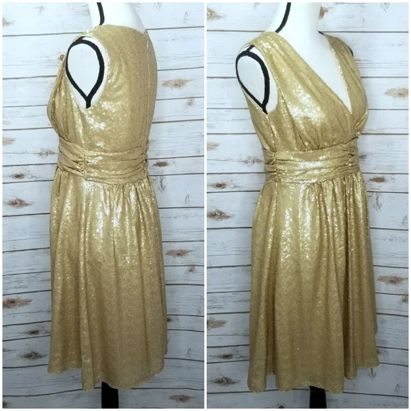 Eva Mendes New York &Company Gold Sequin Dress Size Small - Picture 6 of 8